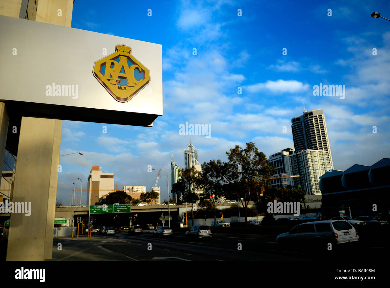 Royal Automobile Club (RAC) of Western Australia sign with freeway