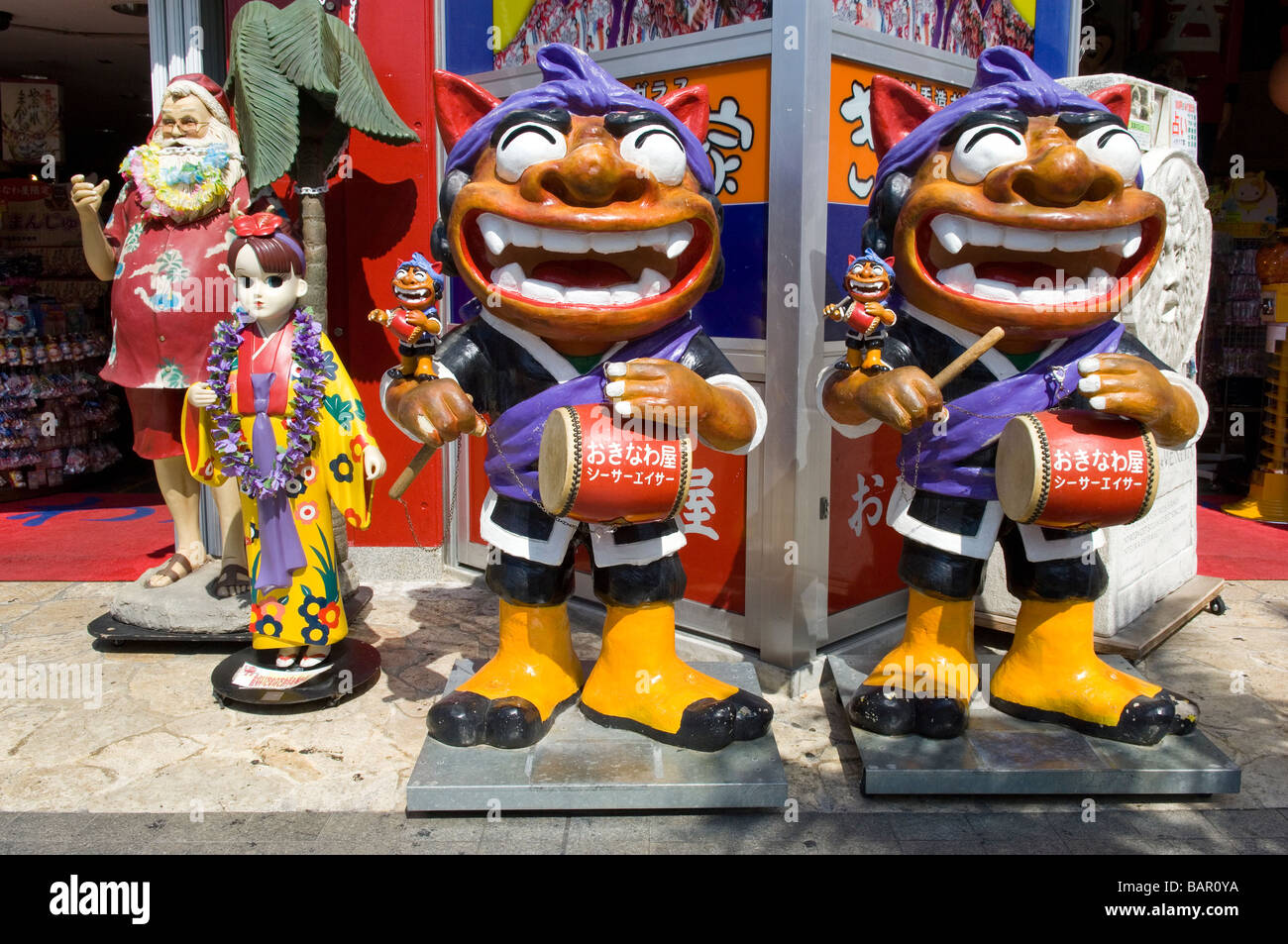 Two Shisa or Lion Dog Statue's outside a souvenir shop on Kokusai Dori