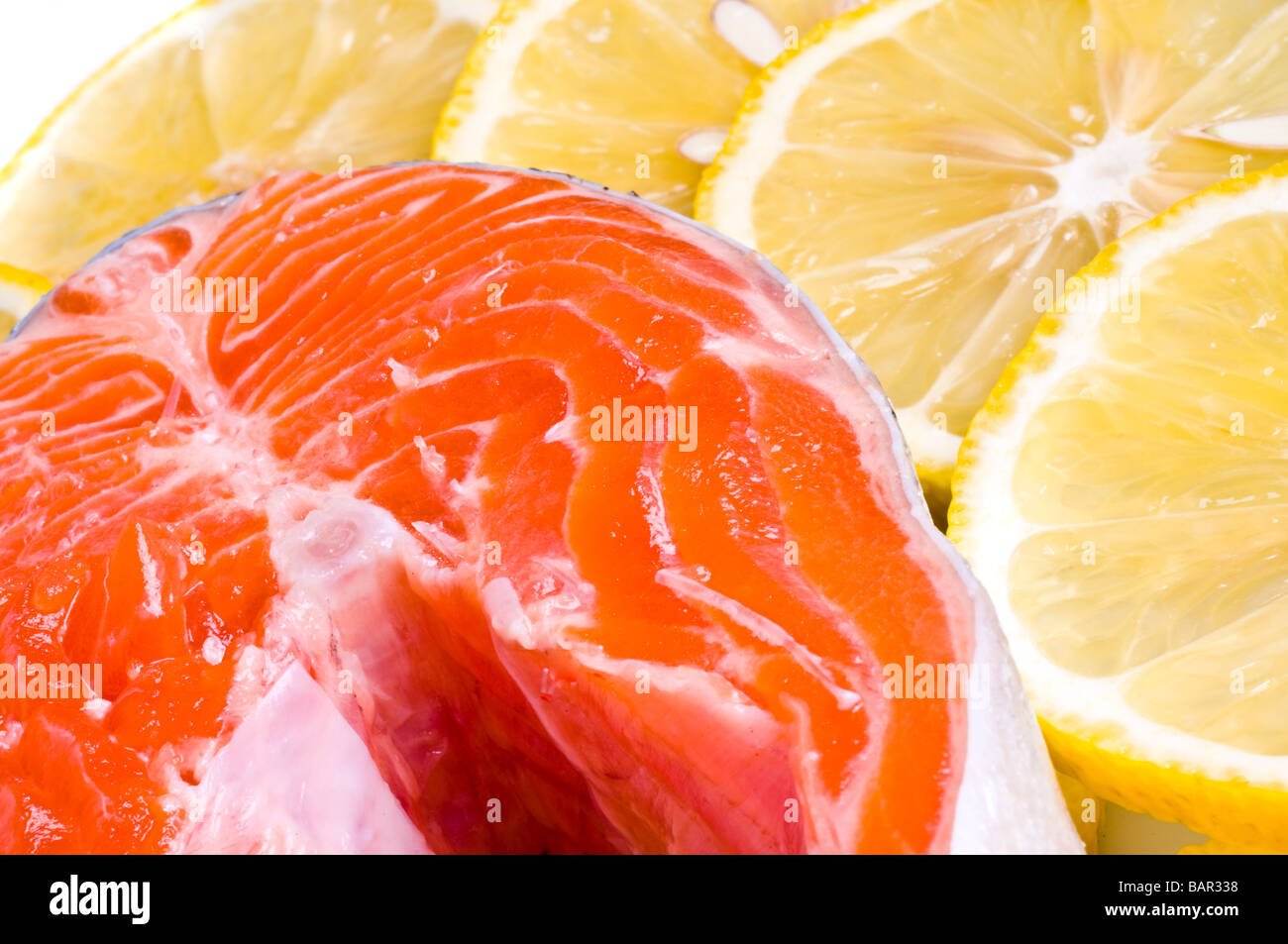 fresh salmon steak on white background Stock Photo - Alamy