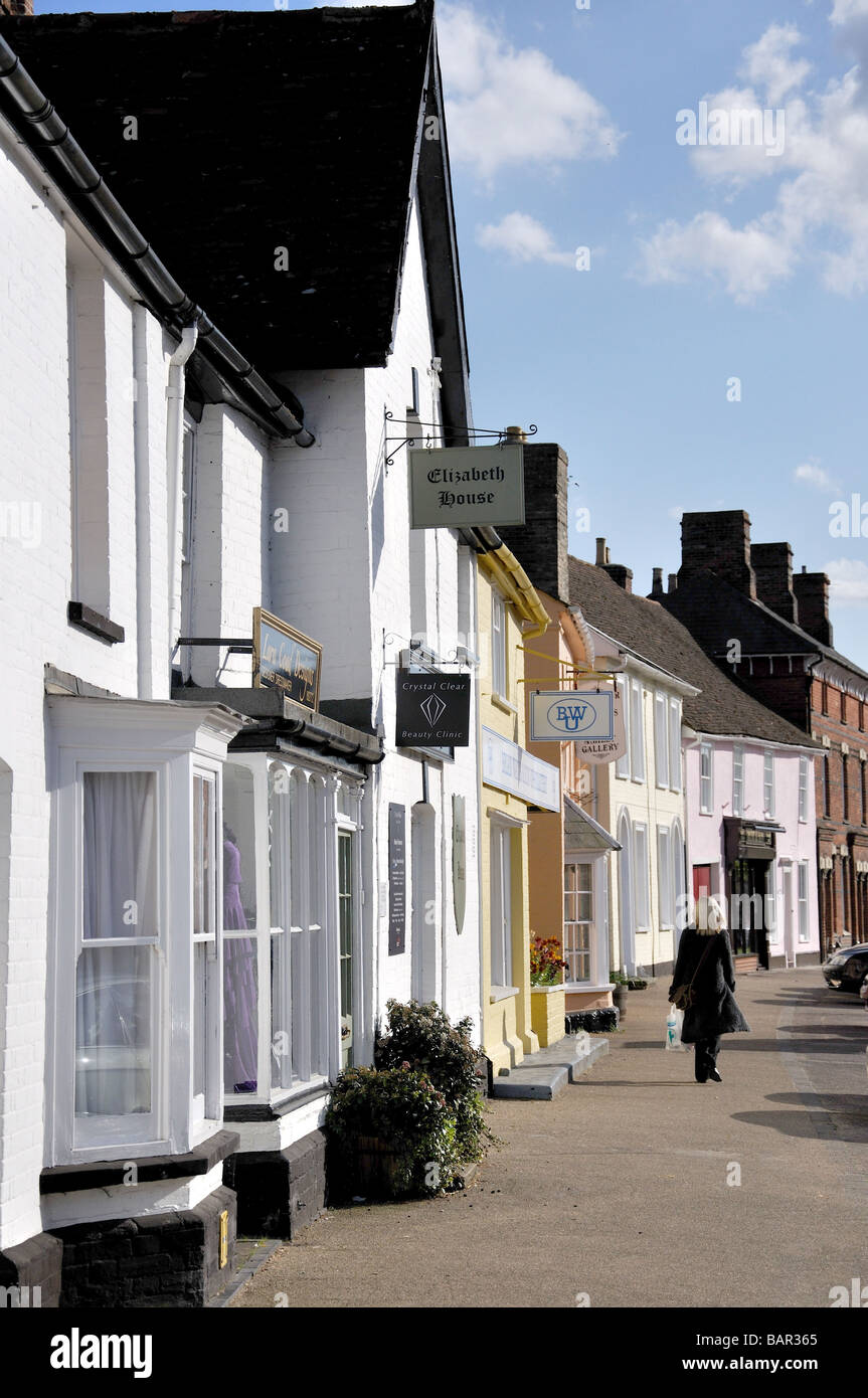 Colourful row of cottages, Hall Street, Long Melford, Suffolk, England, United Kingdom Stock Photo