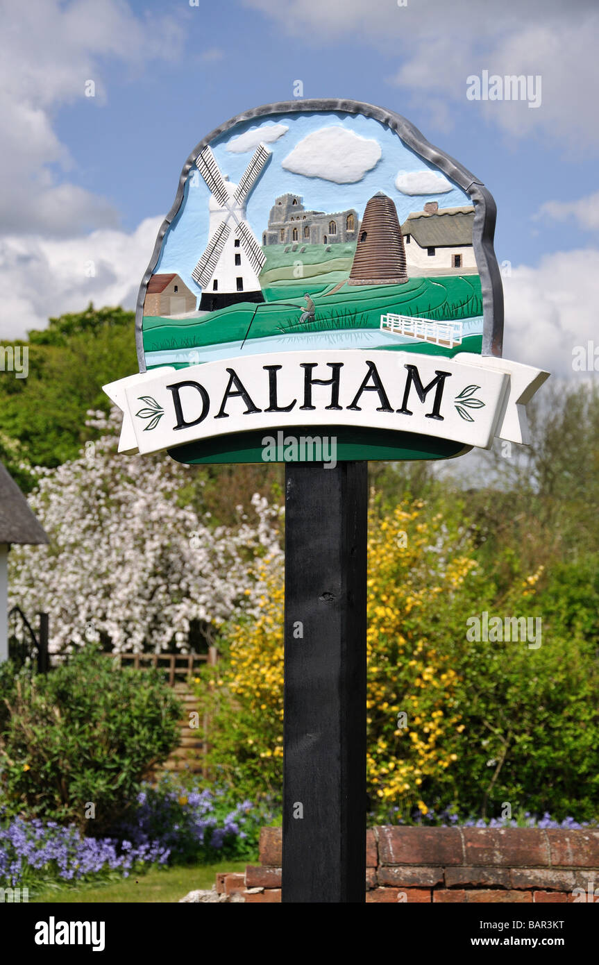Village sign, Dalham, Suffolk, England, United Kingdom Stock Photo