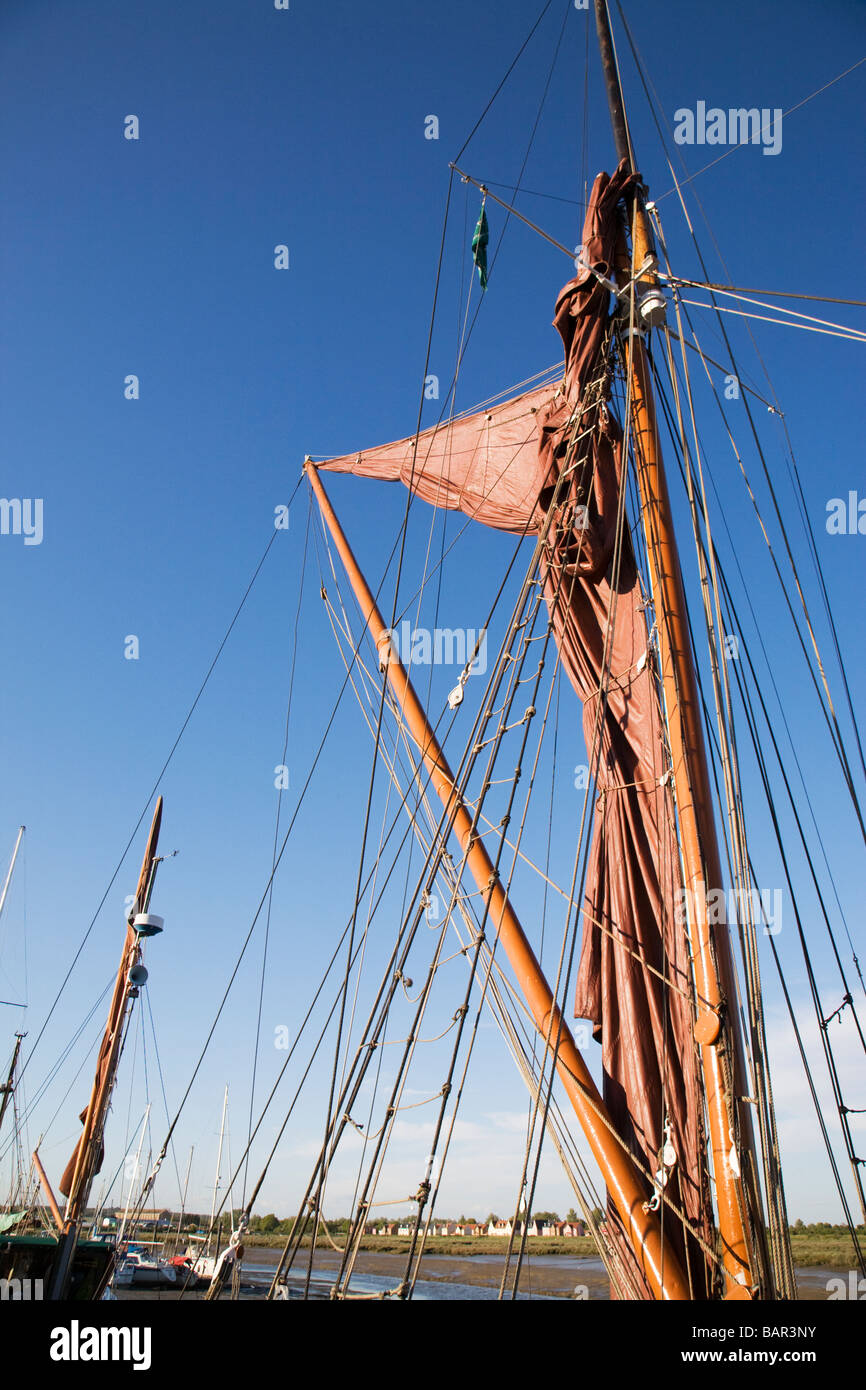Sails & rigging on 'Thames Sailing Barge, Thistle'. Stock Photo