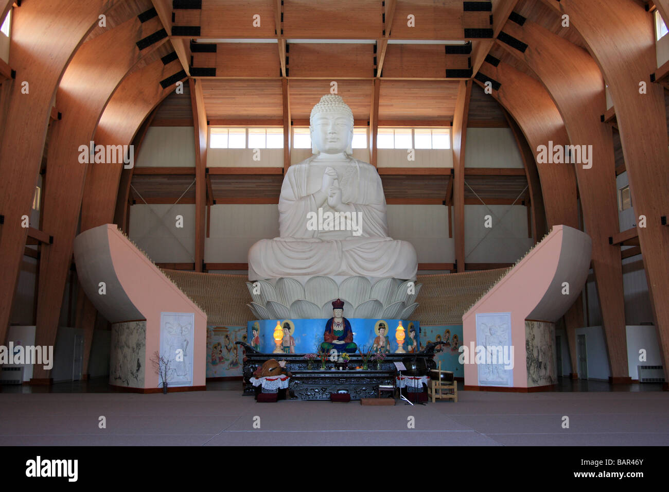 Buddha Vairocana and KuanYin statues in the Great Buddha Hall at the