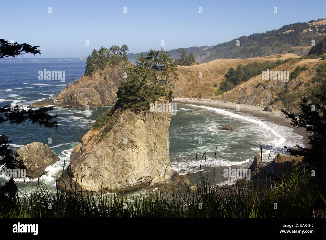 Coastal View near Arch Rock - Samuel H Boardman Scenic Corridor - Brookings, Oregon Stock Photo