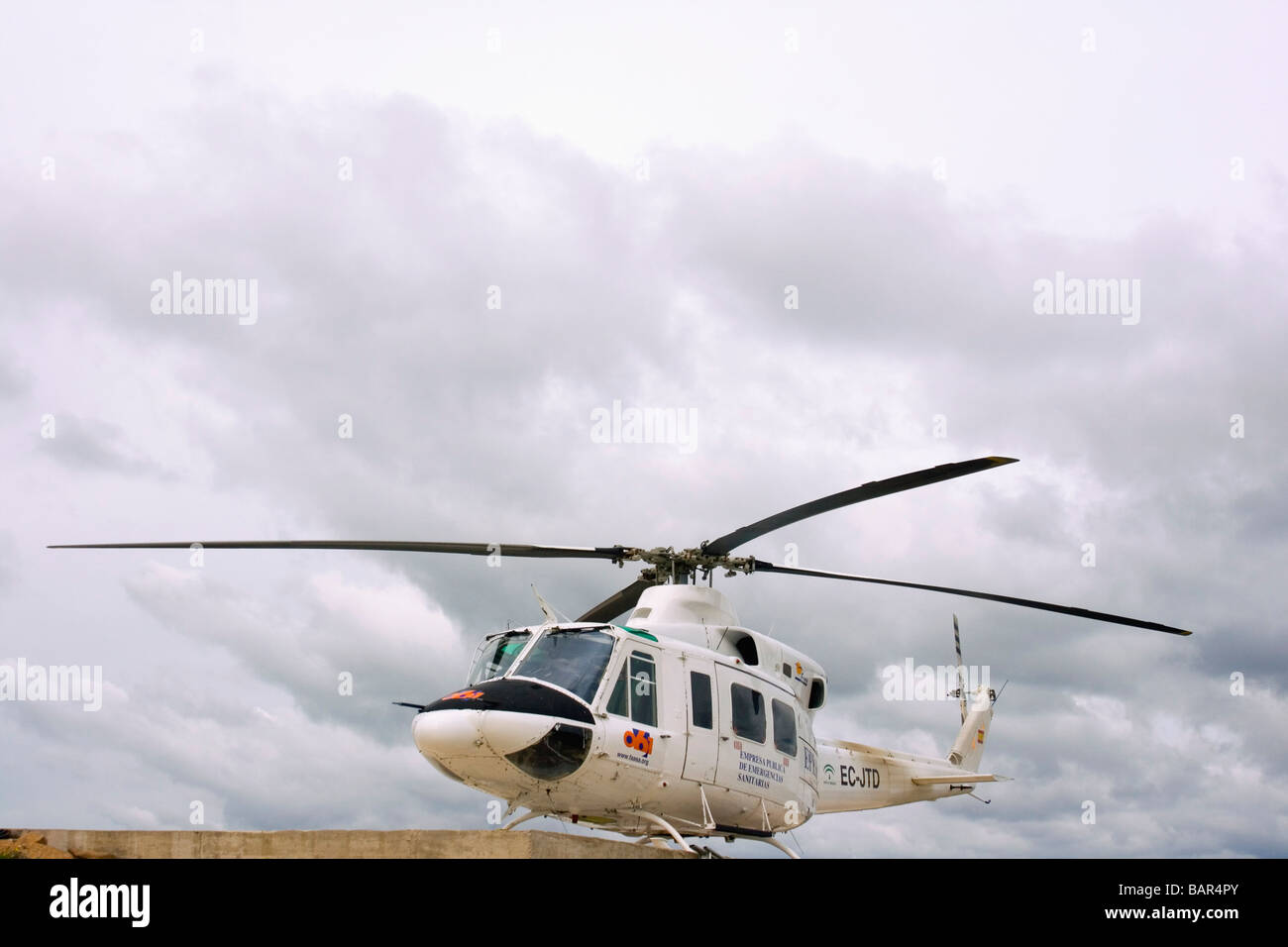 Spanish emergency hospital helicopter on landing pad Stock Photo Alamy