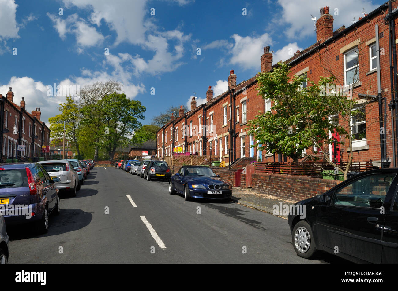 Victorian red brick back to back working class terrace houses Chapeltown area Leeds West Yorkshire England Stock Photo