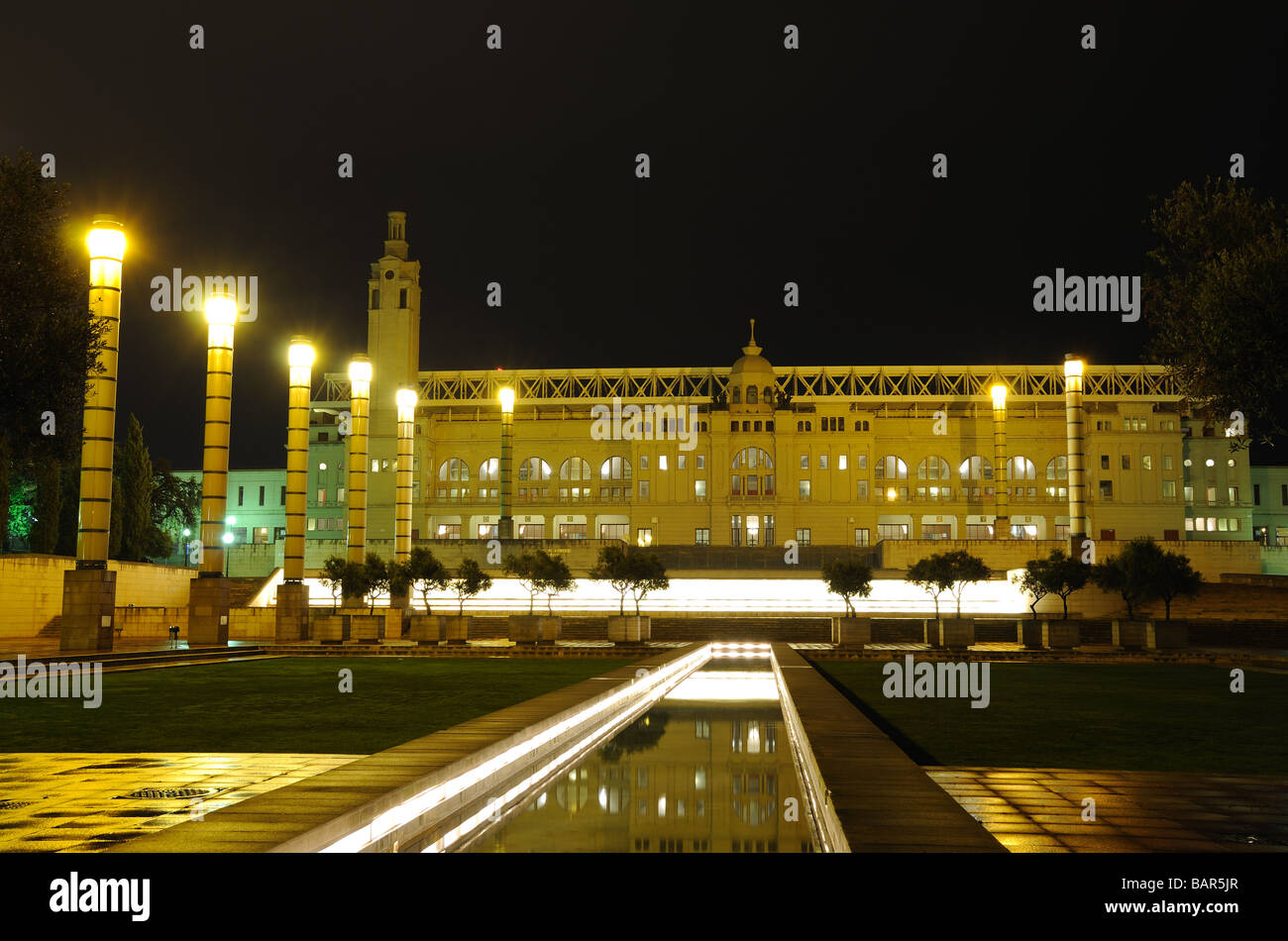 Anella Olimpica at night. Olympic Stadium in Barcelona at night Stock Photo