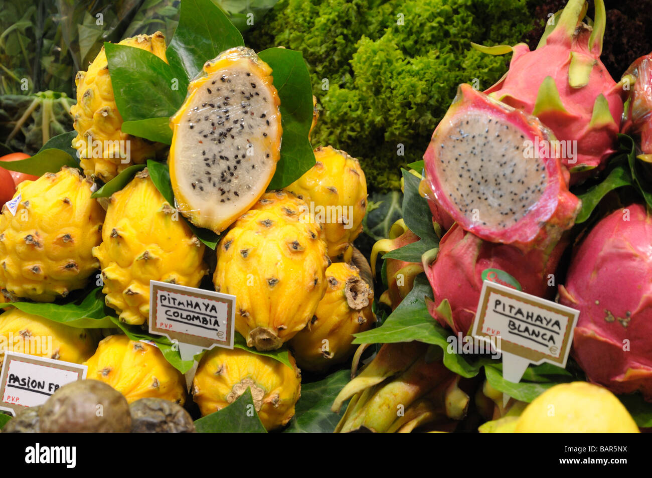 Tropical fruits at market in Barcelona, Spain Stock Photo Alamy