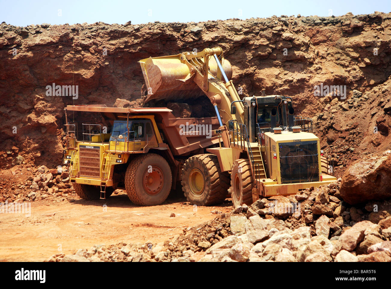 Bauxite mine in Sangaredi, Guinea, West Africa Stock Photo