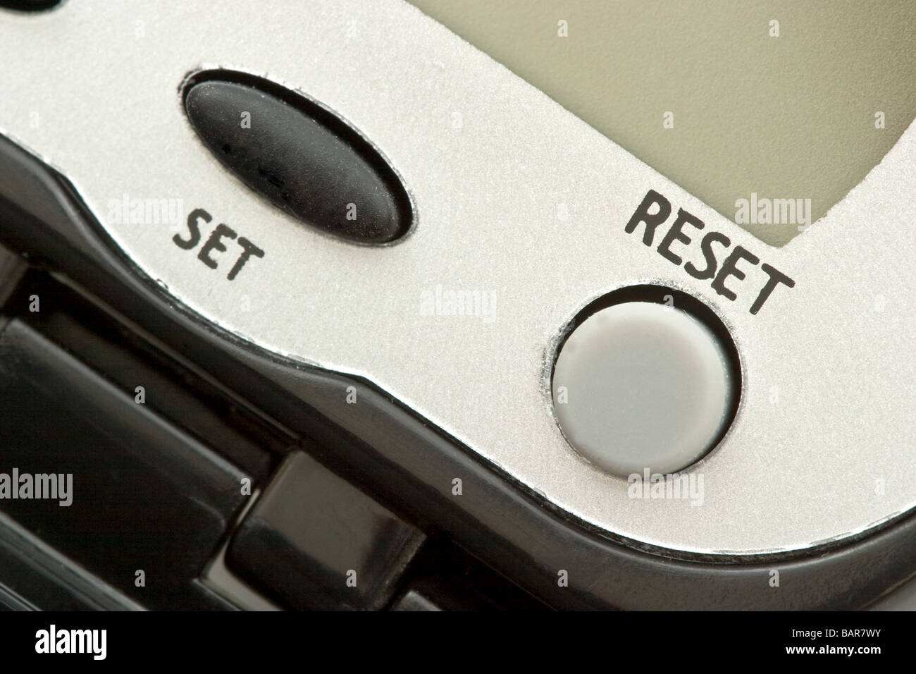 Set and reset control buttons on a pedometer Stock Photo Alamy