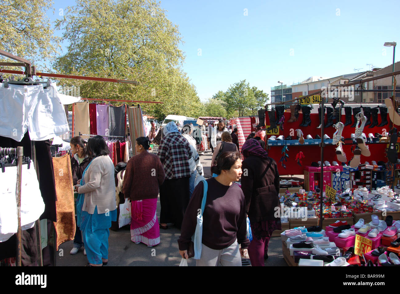 Shoppers at Wednesday's Church road market in Willesden, London, England, Uk Stock Photo