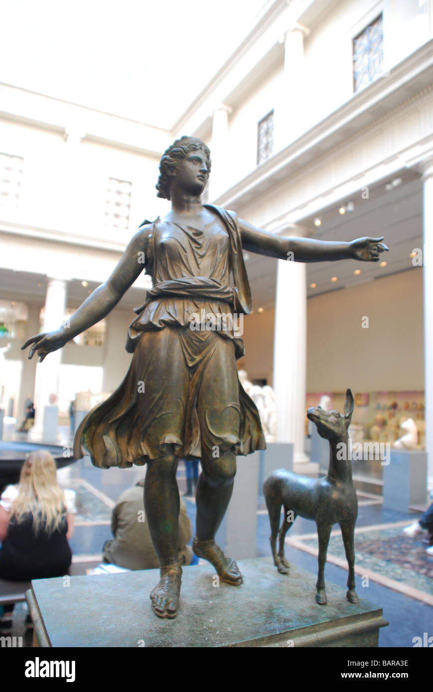 Bronze statue of Artemis (Diana) and a deer at the New York