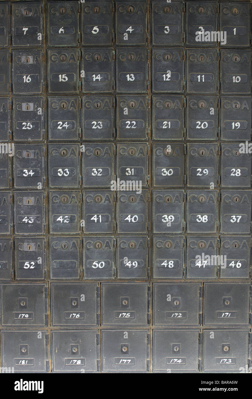 Rows of old numbered Post Office boxes, Australia Stock Photo Alamy