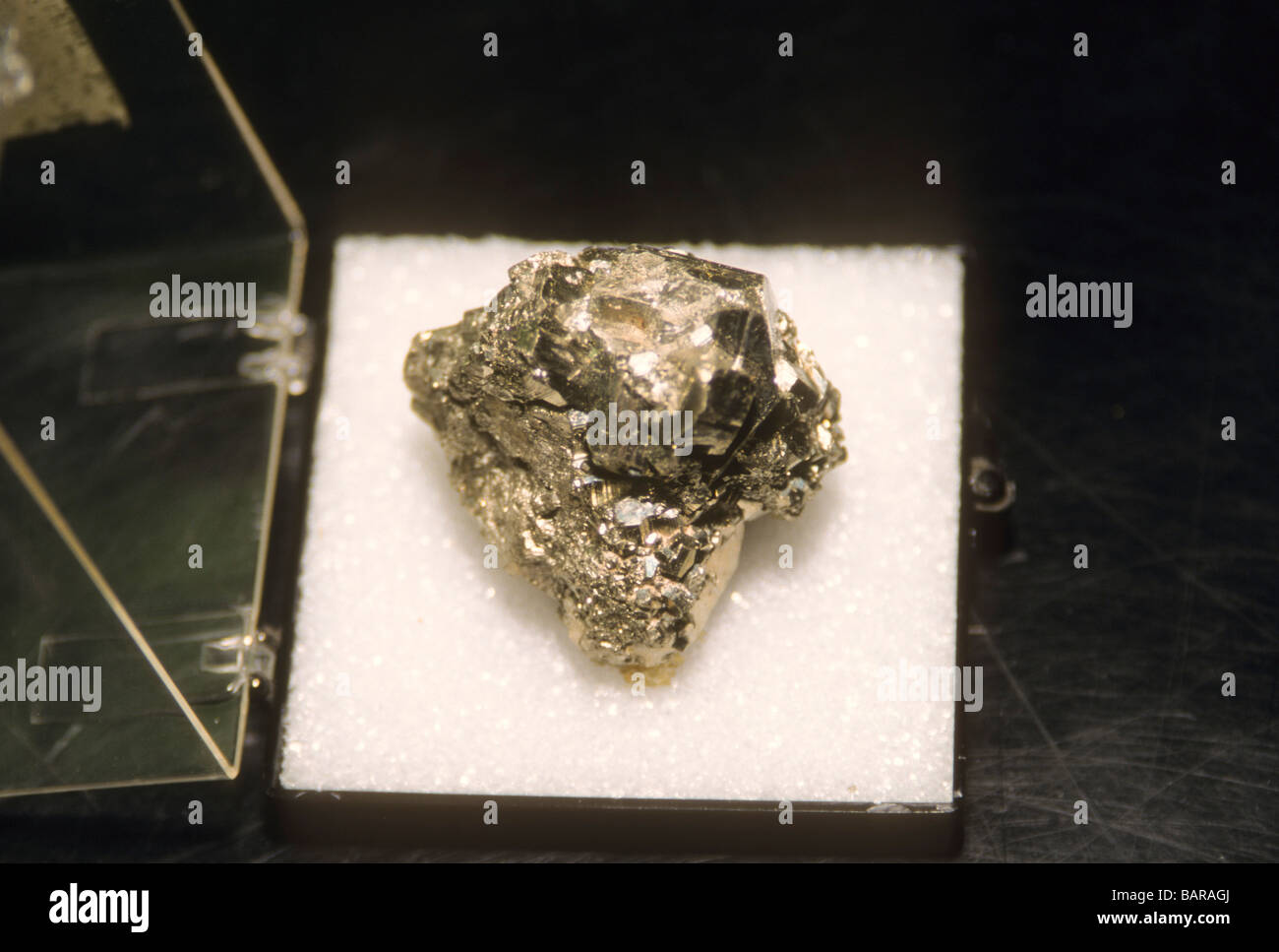 pyrite fools gold mineral rock stone chemical shiny sample Stock Photo