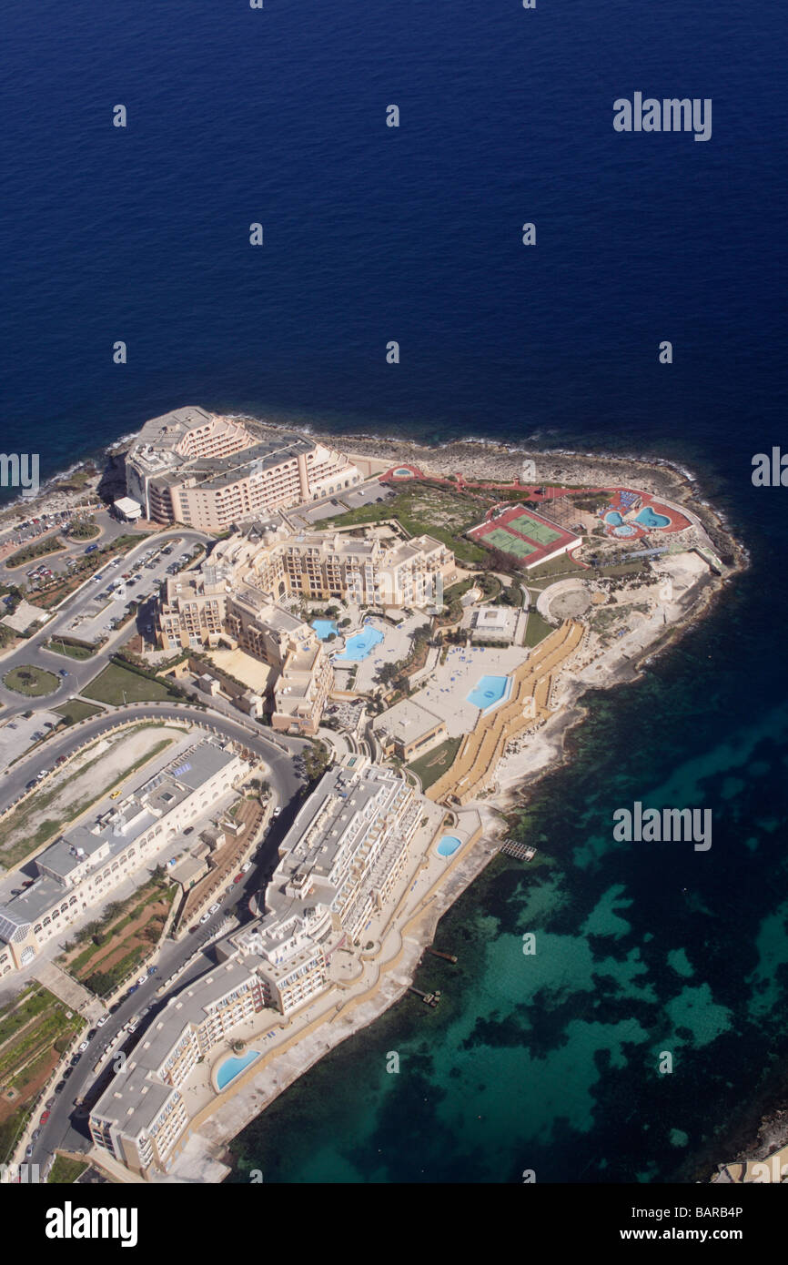 Aerial view of hotels at St George's Bay, Malta Stock Photo