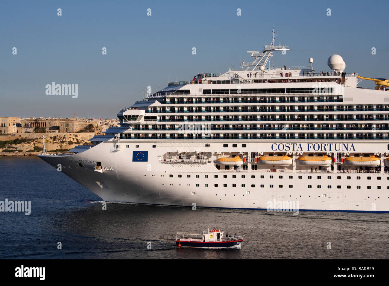 The cruise liner Costa Fortuna departing from Malta Stock Photo