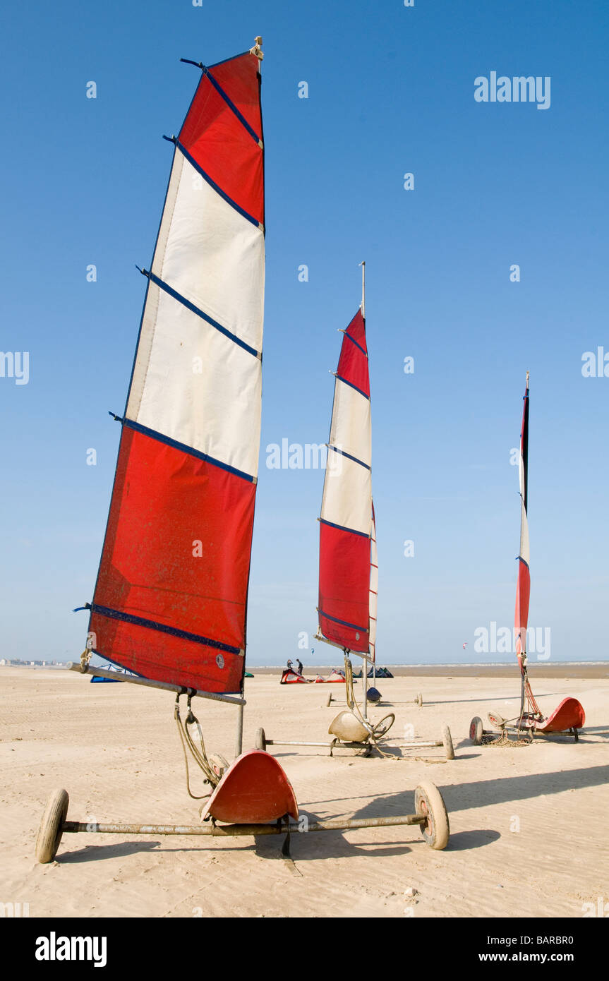Land yachts on a beach at the end of a summers day Stock Photo