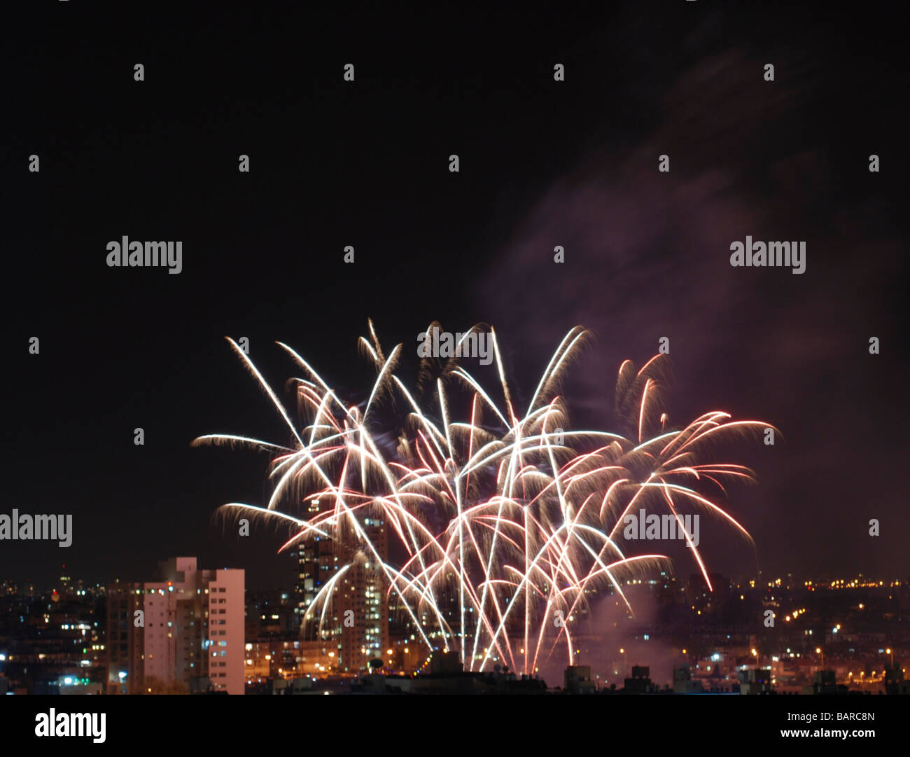 Israel Fireworks display celebrating 61 years of independence of the State of Israel April 28 2009 Stock Photo