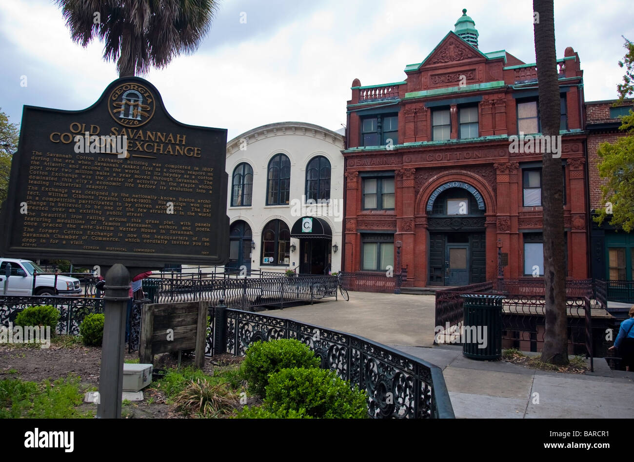 Historic plaque Old Savannah Cotton Exchange Building in the City of