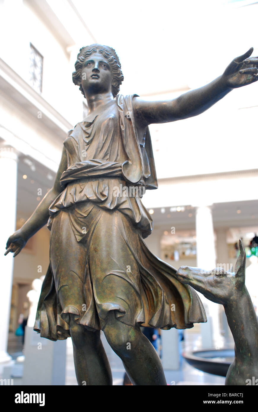 Bronze statue of Artemis (Diana) and a deer at the New York
