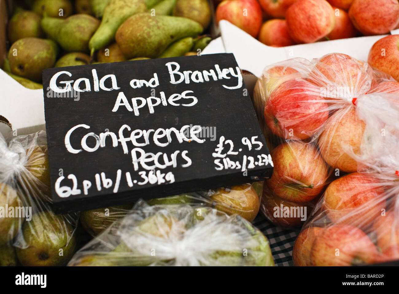 Apples and Pears for sale at a farmers market, UK Stock Photo Alamy