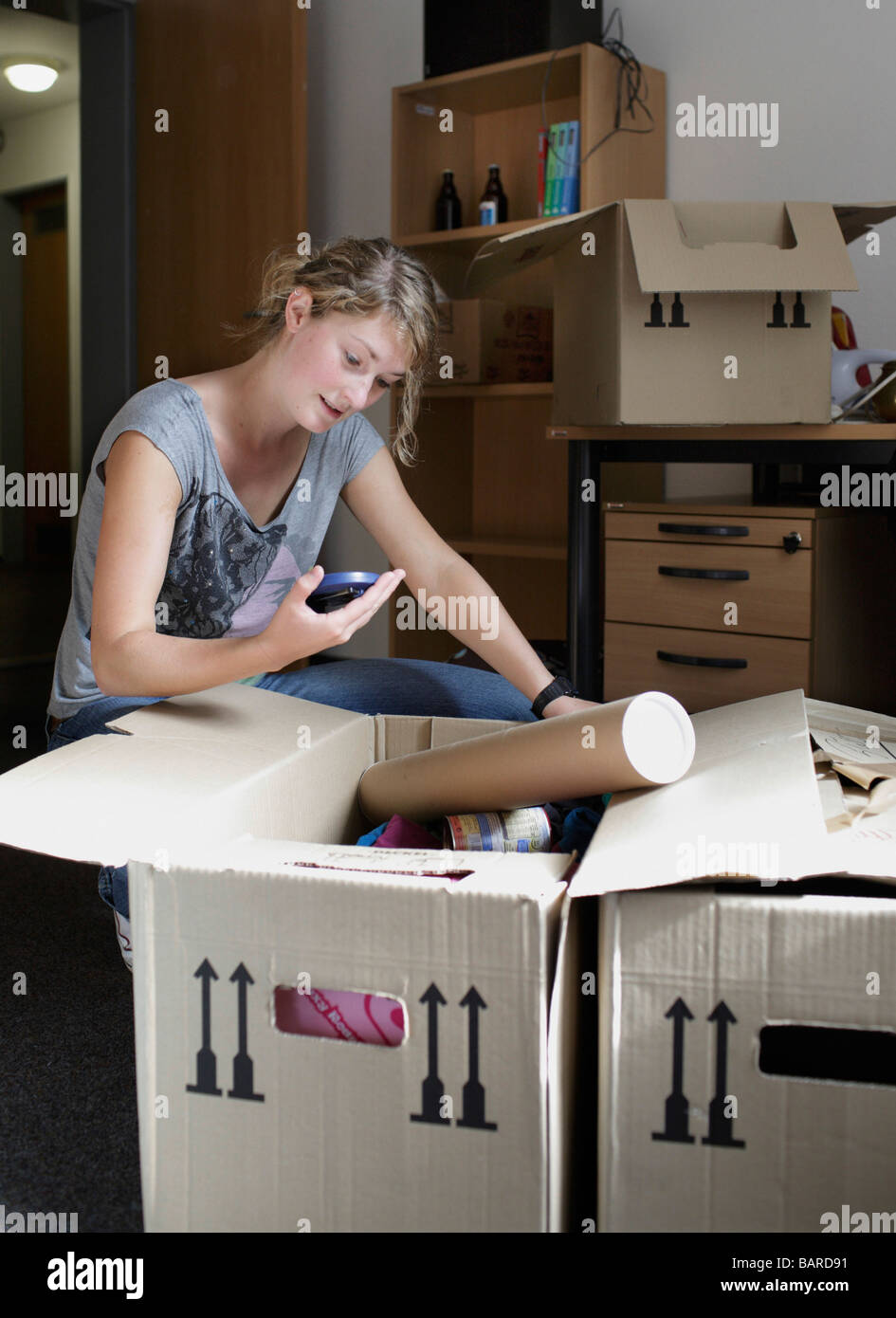 Student move in a new apartment Stock Photo