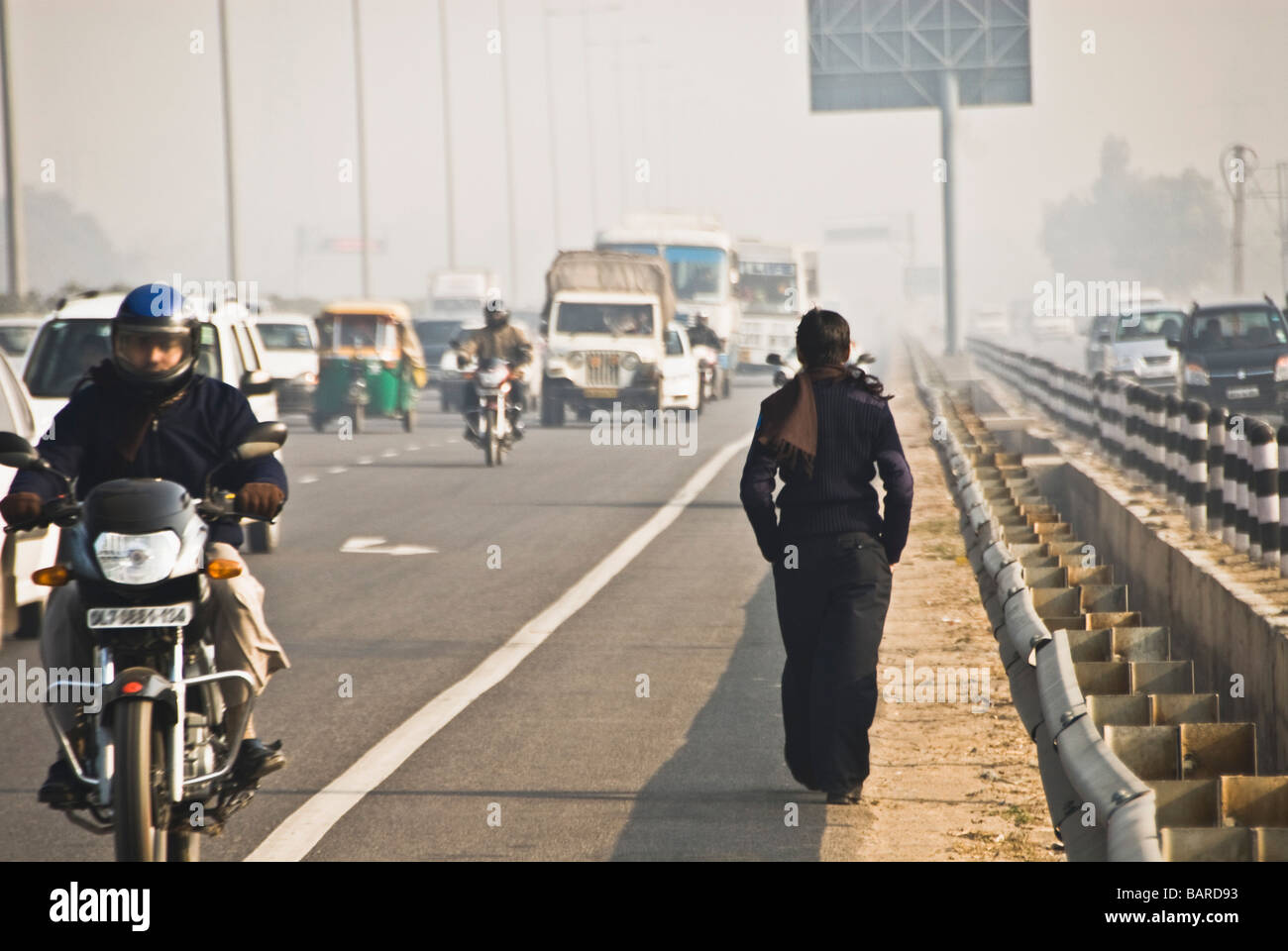 Traffic on the road, Sohna, Gurgaon, Haryana, India Stock Photo