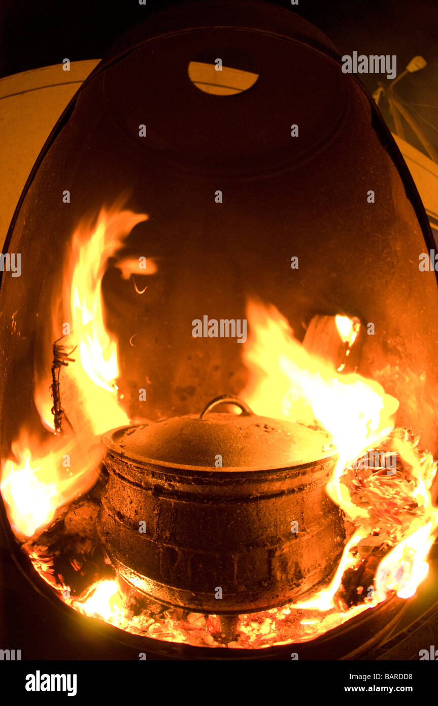 Outdoor cooking on an open fire Stock Photo Alamy