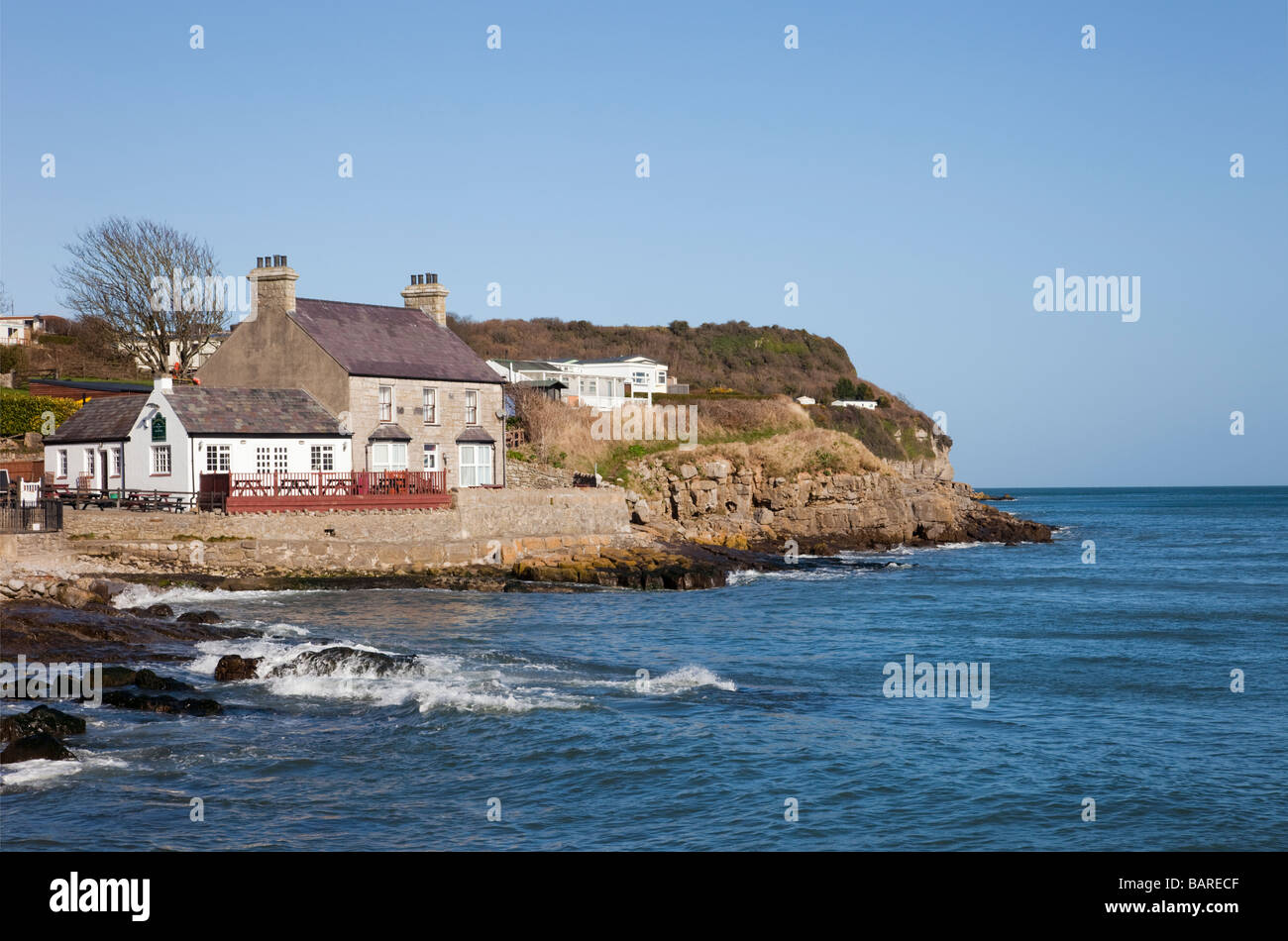 Benllech Isle of Anglesey North Wales UK Britain Seafront cafe on rocky