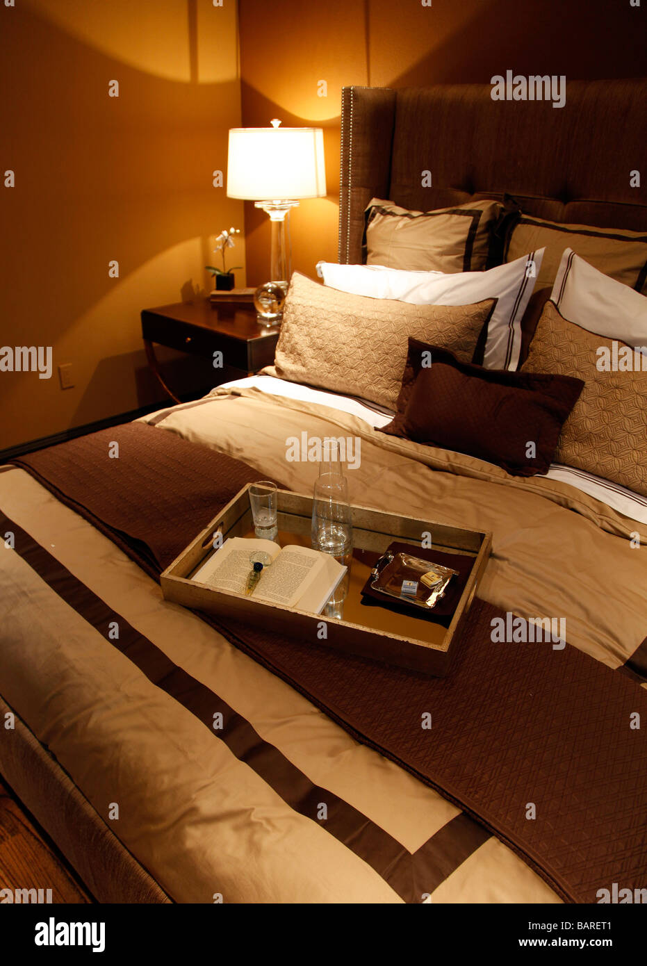 Model home bedroom in modern home Stock Photo