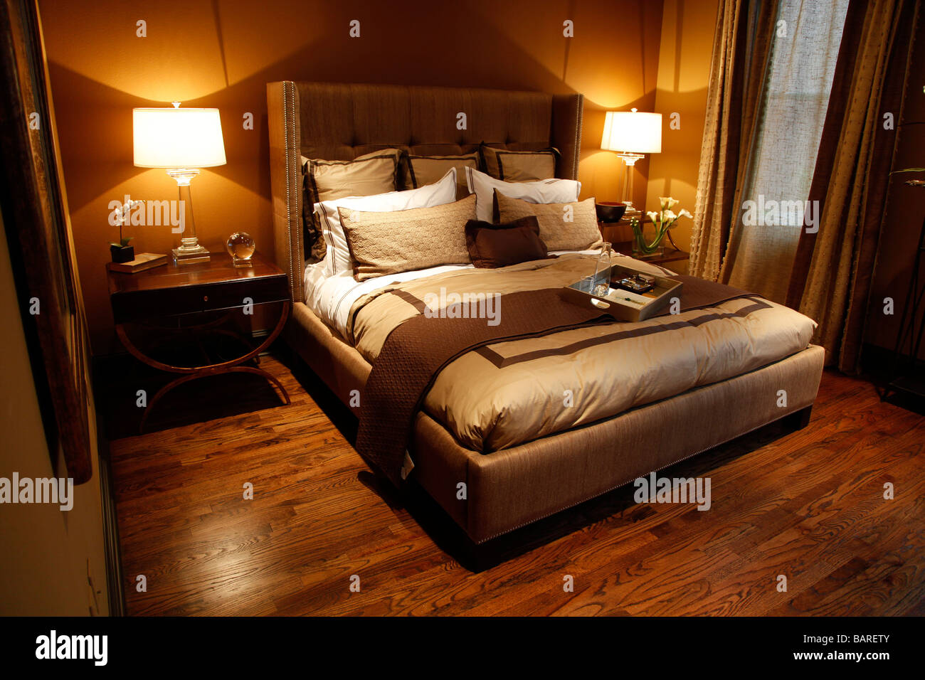 Model home bedroom in modern home Stock Photo