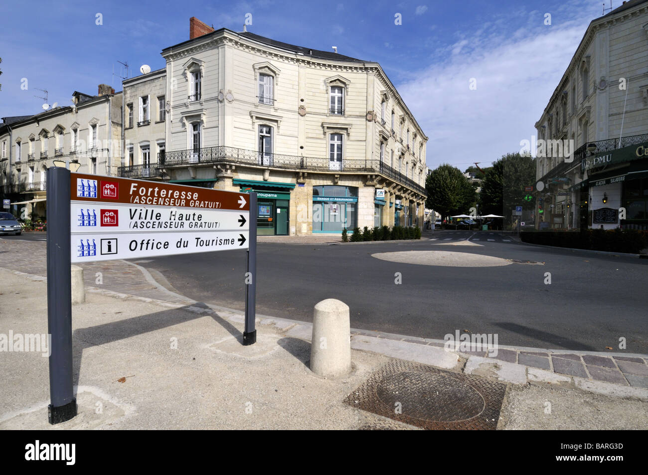 Chinon roundabout directional signs Indre-et-Loire France Stock Photo