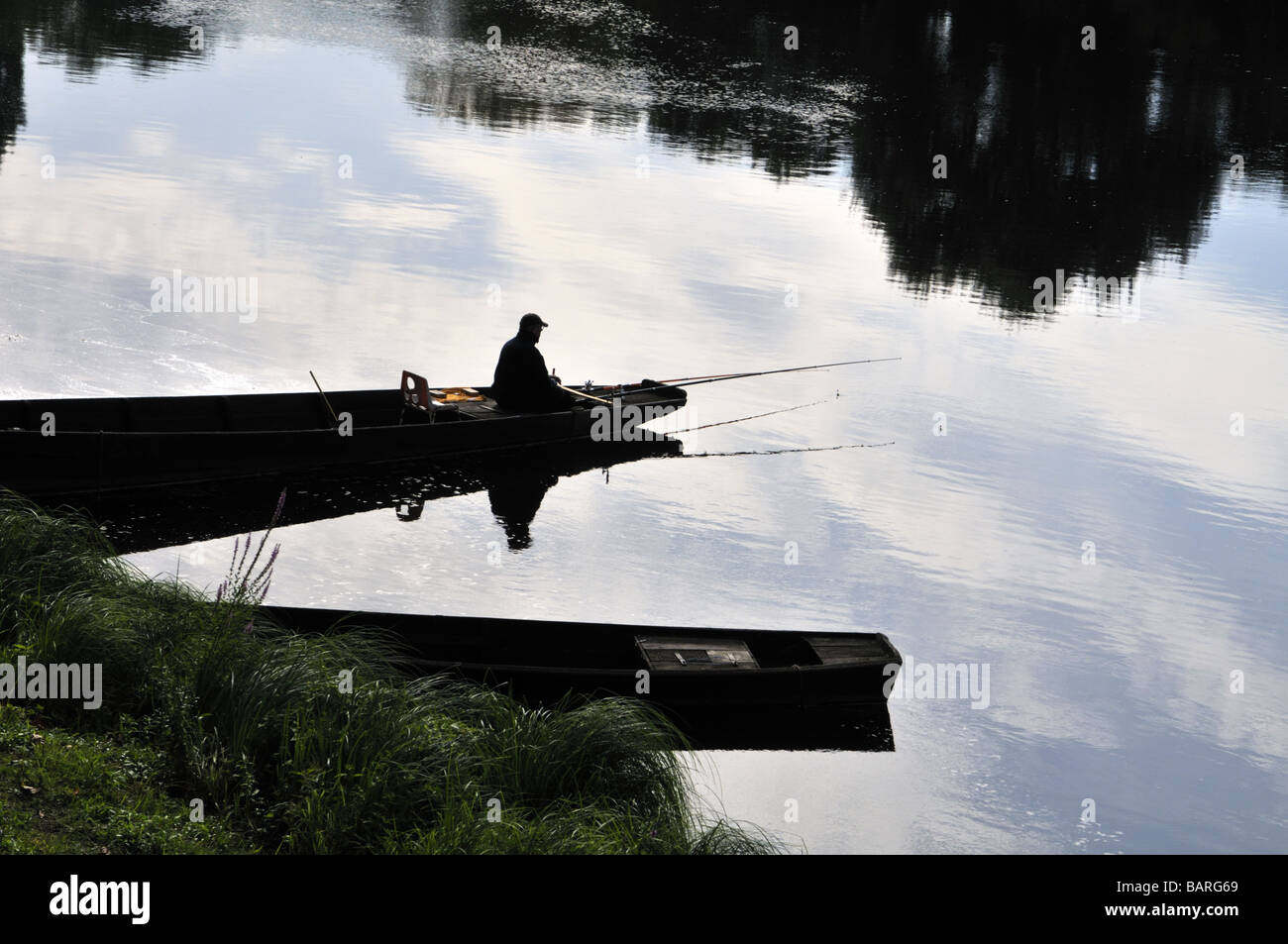 Fishing on Vienne River in Chinon Indre-et-Loire France Stock Photo