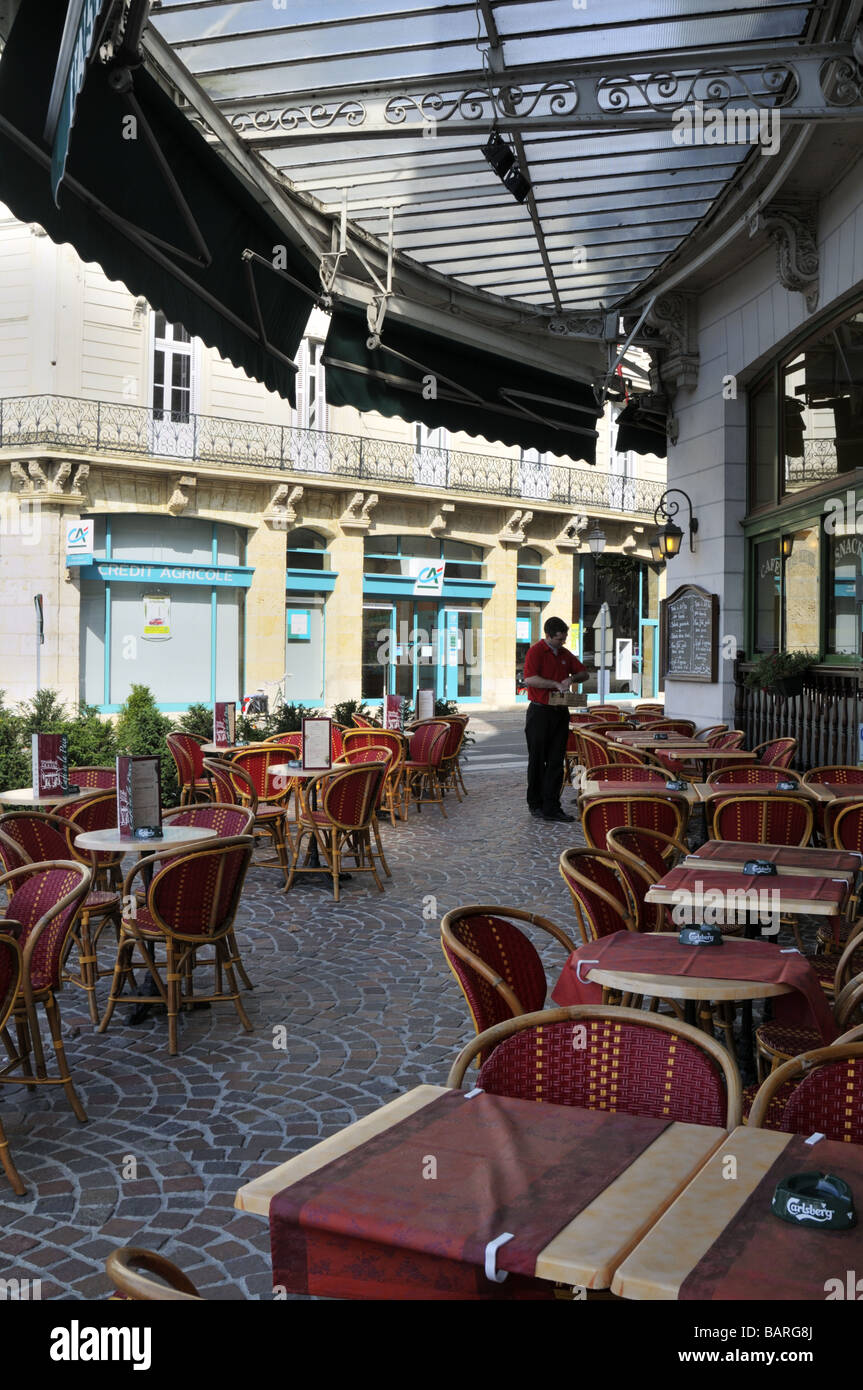 Restaurant waiter preparing for lunch Chinon Indre-et-Loire France Stock Photo