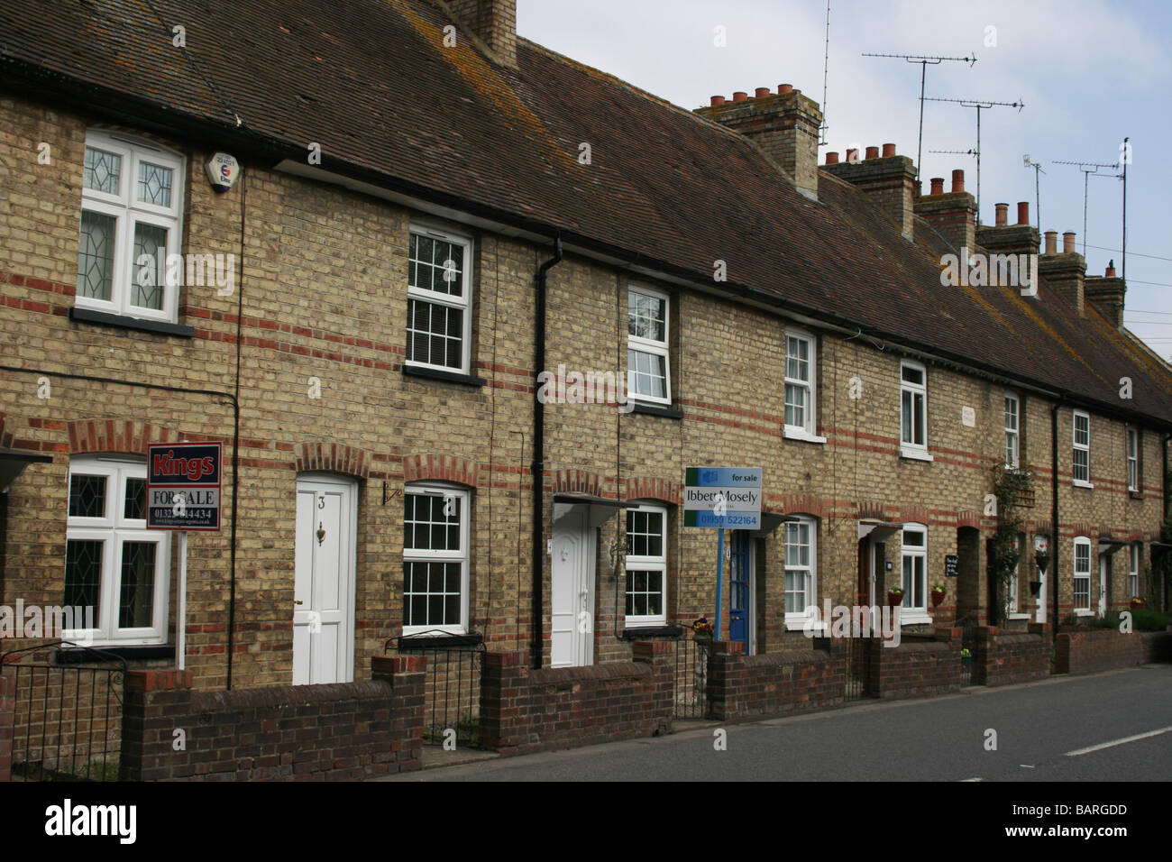 Typical terraced cottages for sale in Eynsford's high street, Kent