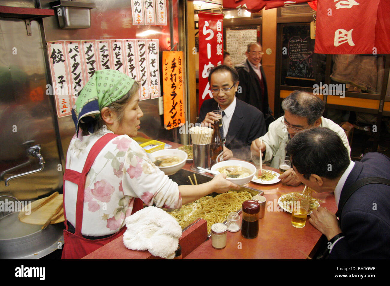 Small noddle restaurant in Shinjuku Tokyo Japan Stock Photo