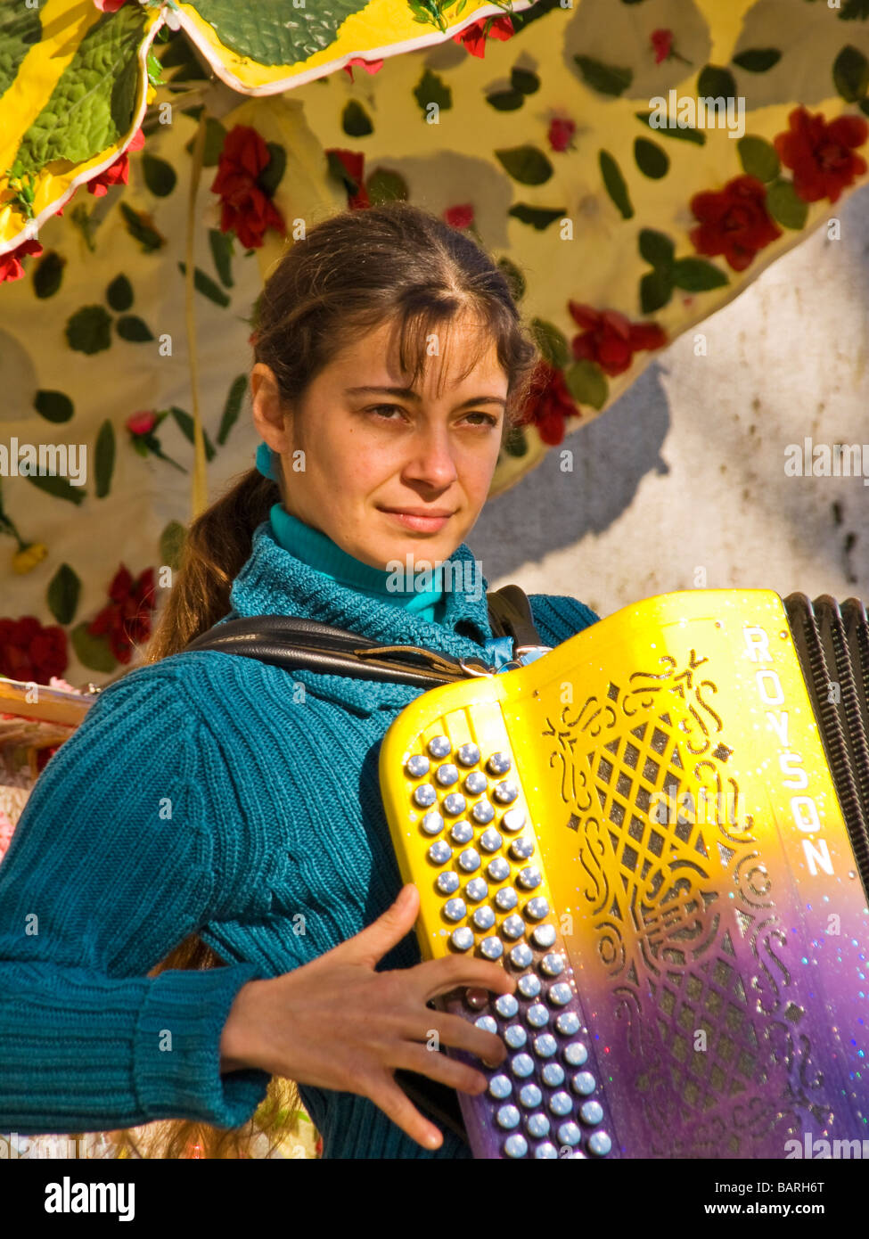Street entertainer playing the accordion Stock Photo Alamy