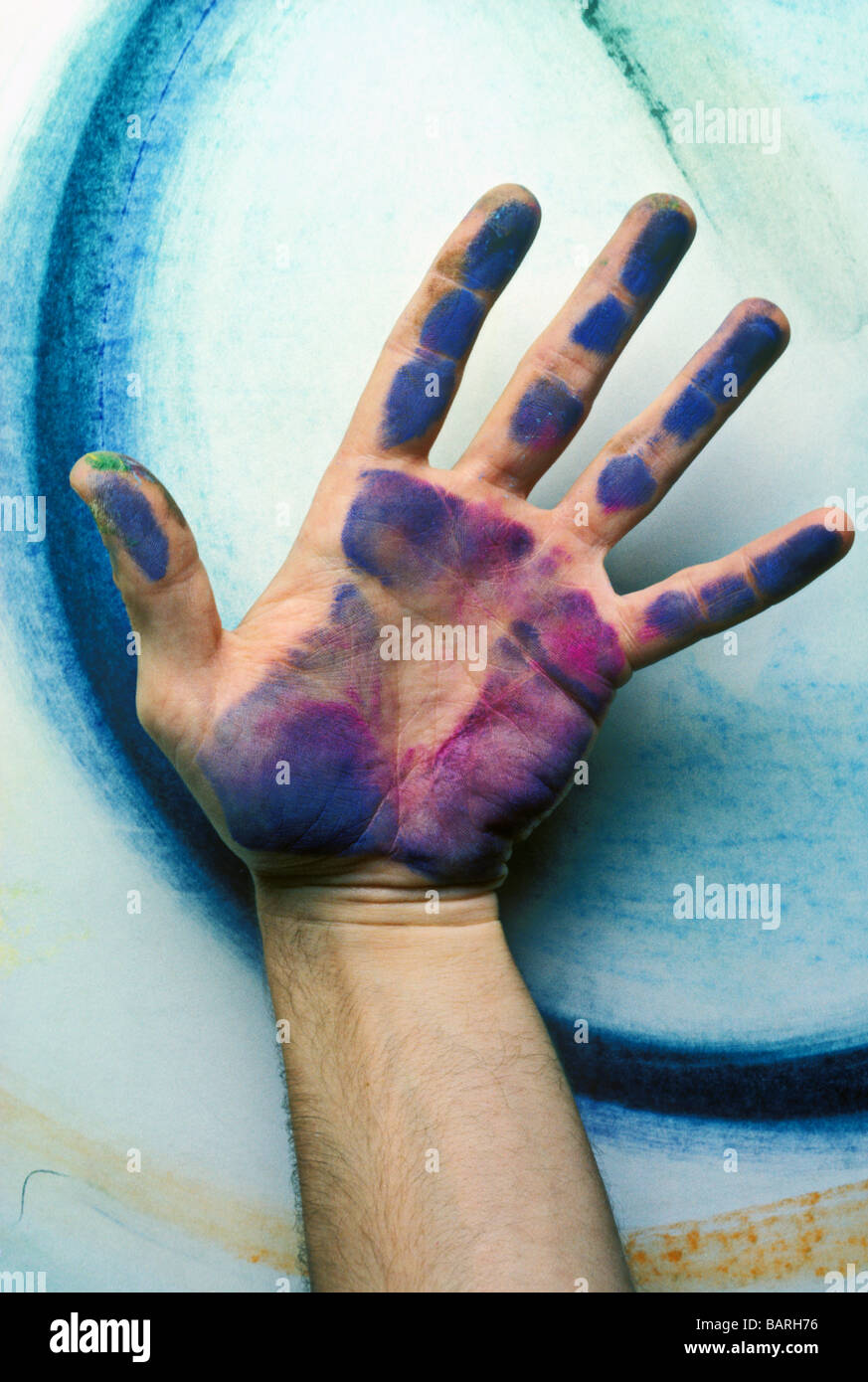 Man s hand with chalk on it Stock Photo