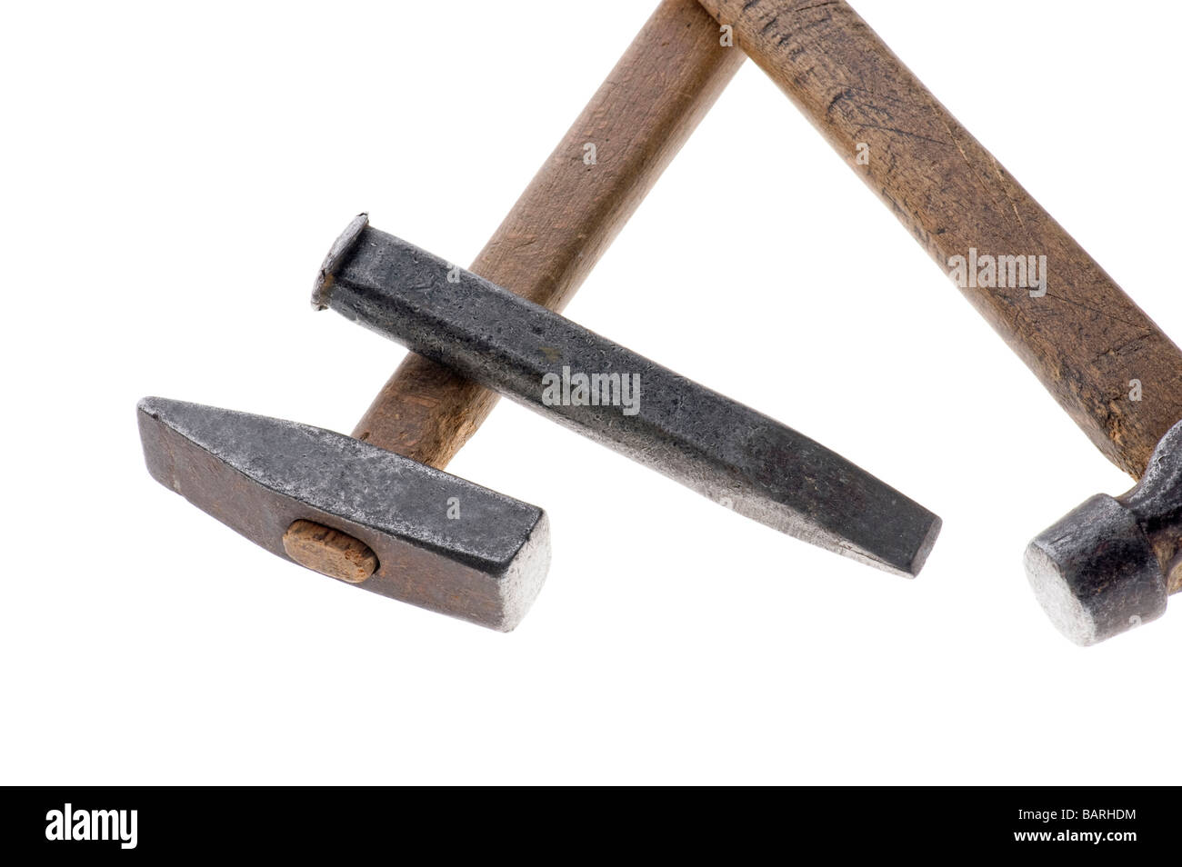 object on white instrument cold chisel and hammer Stock Photo