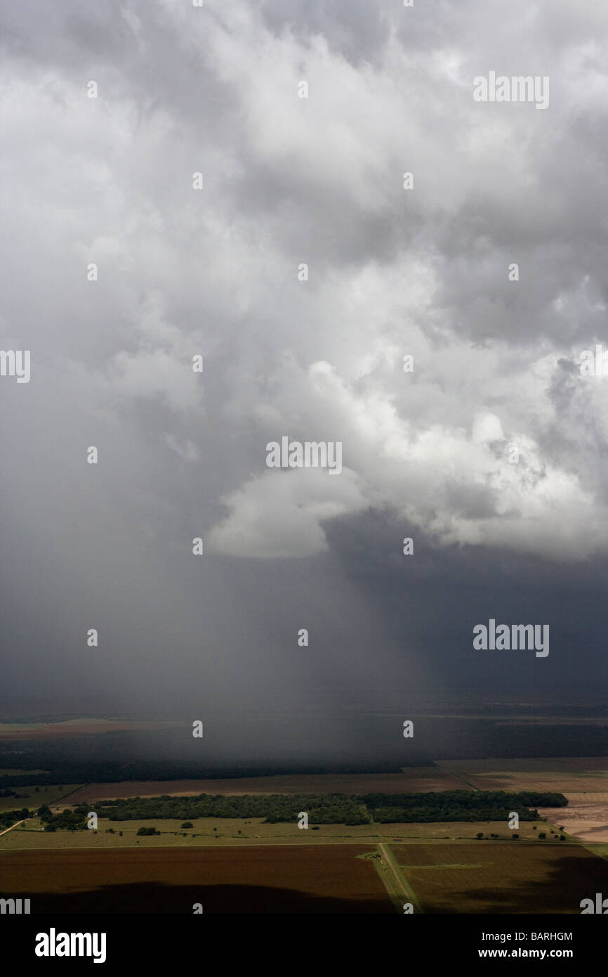 aerial view above isolated thunderstorm shower west Texas Stock Photo