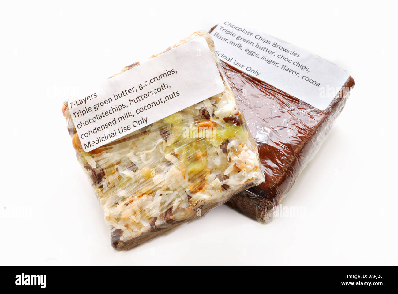 Brownie and 7 Layer Bar with green butter medical cannabis edibles Stock Photo