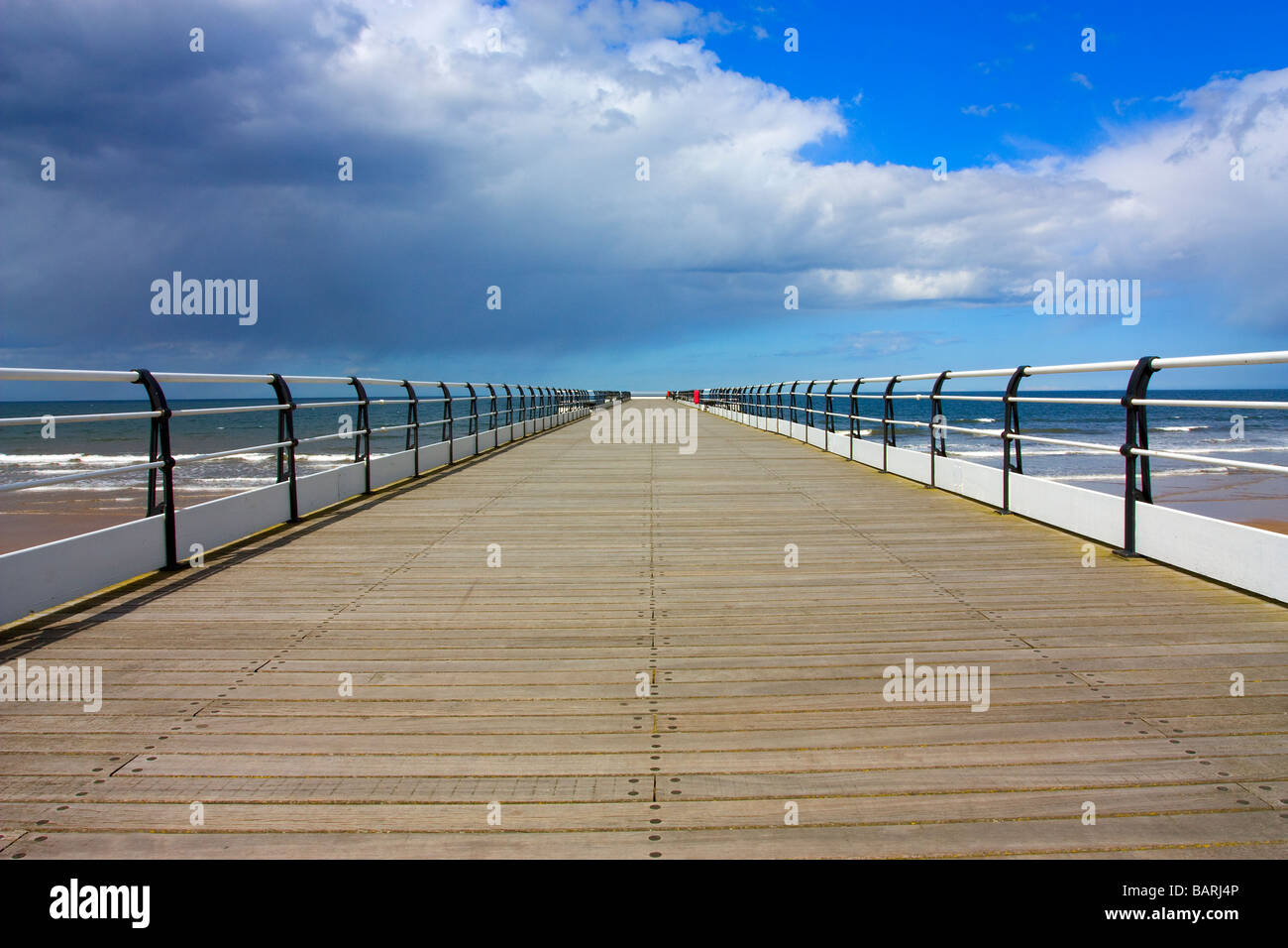 Landscape view of Salburn Pier stretching out towards the horizon and