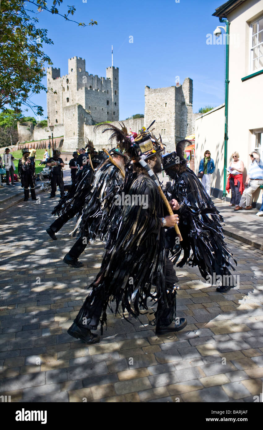 Morris dancers from the Hunters Moon Morris dancing during the Sweeps Festival Stock Photo