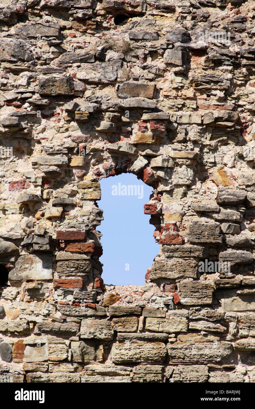 Window opening in castle wall Stock Photo