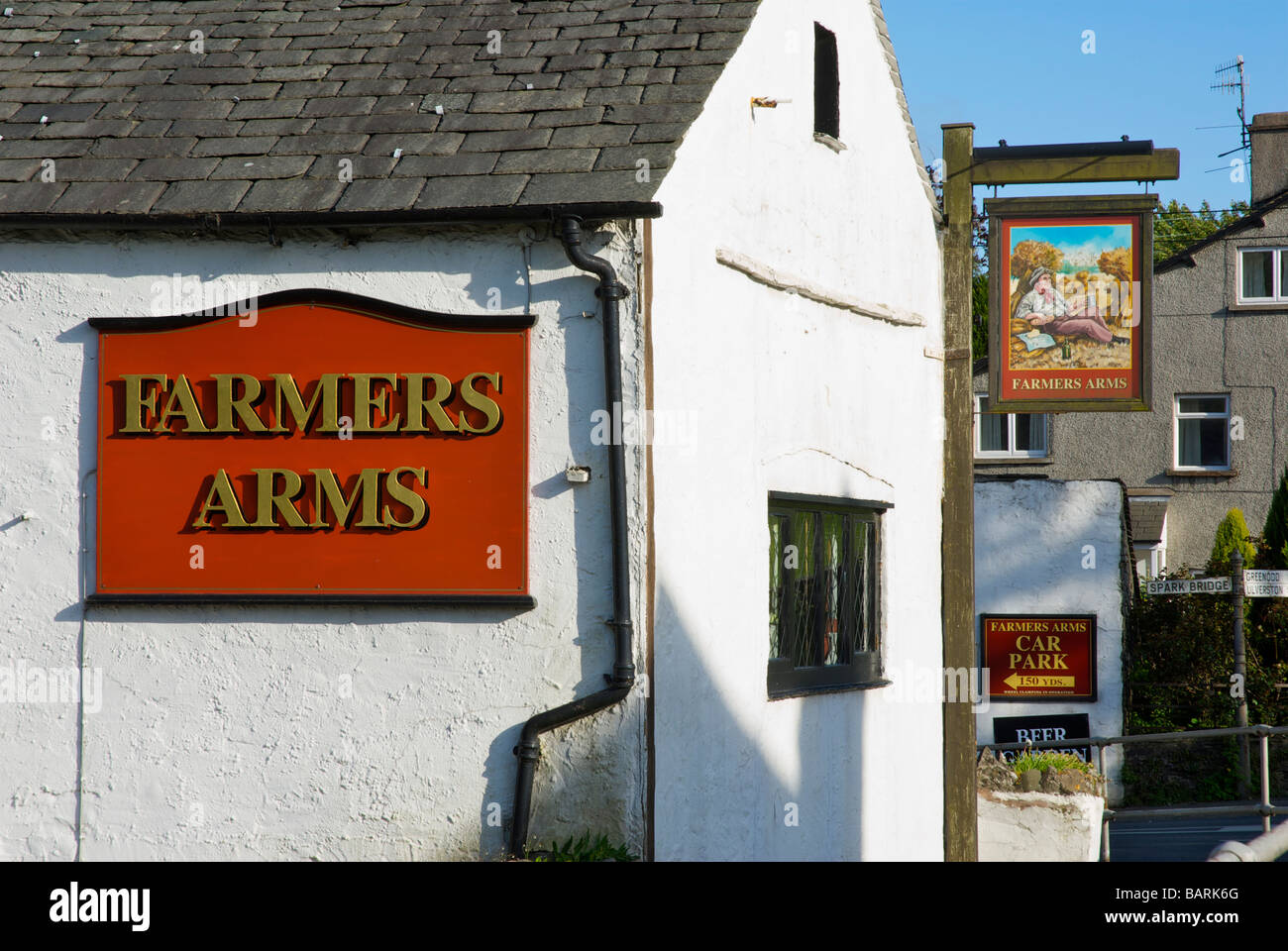 Signs for Farmers Arms Hotel, Lowick, Cumbria, England UK Stock Photo