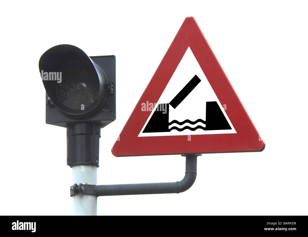 Photo of a bridge sign and traffic light Stock Photo