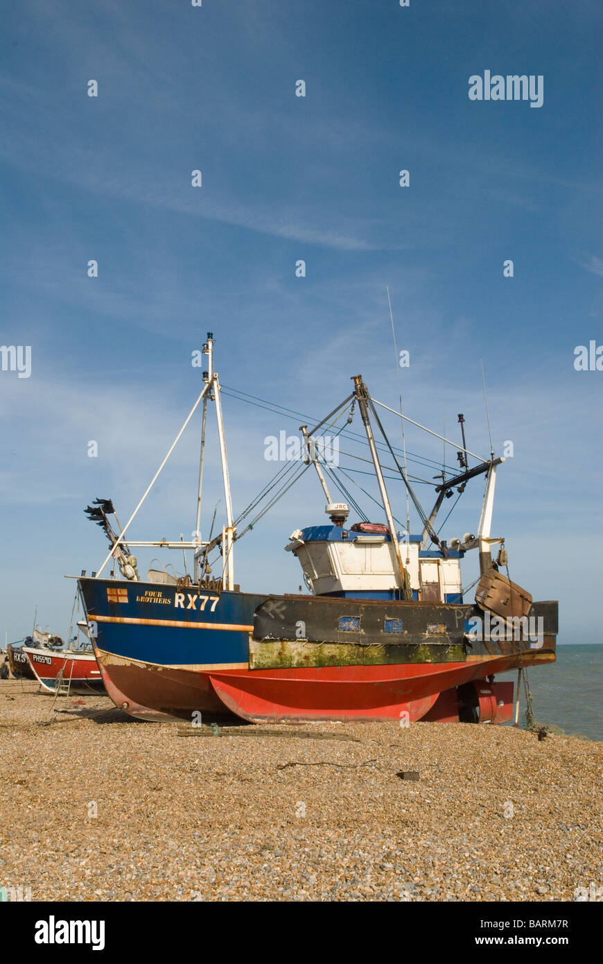 Fishing boats Hastings East Sussex 1990s UK. Inshore fishing fleet UK HOMER SYKES Stock Photo