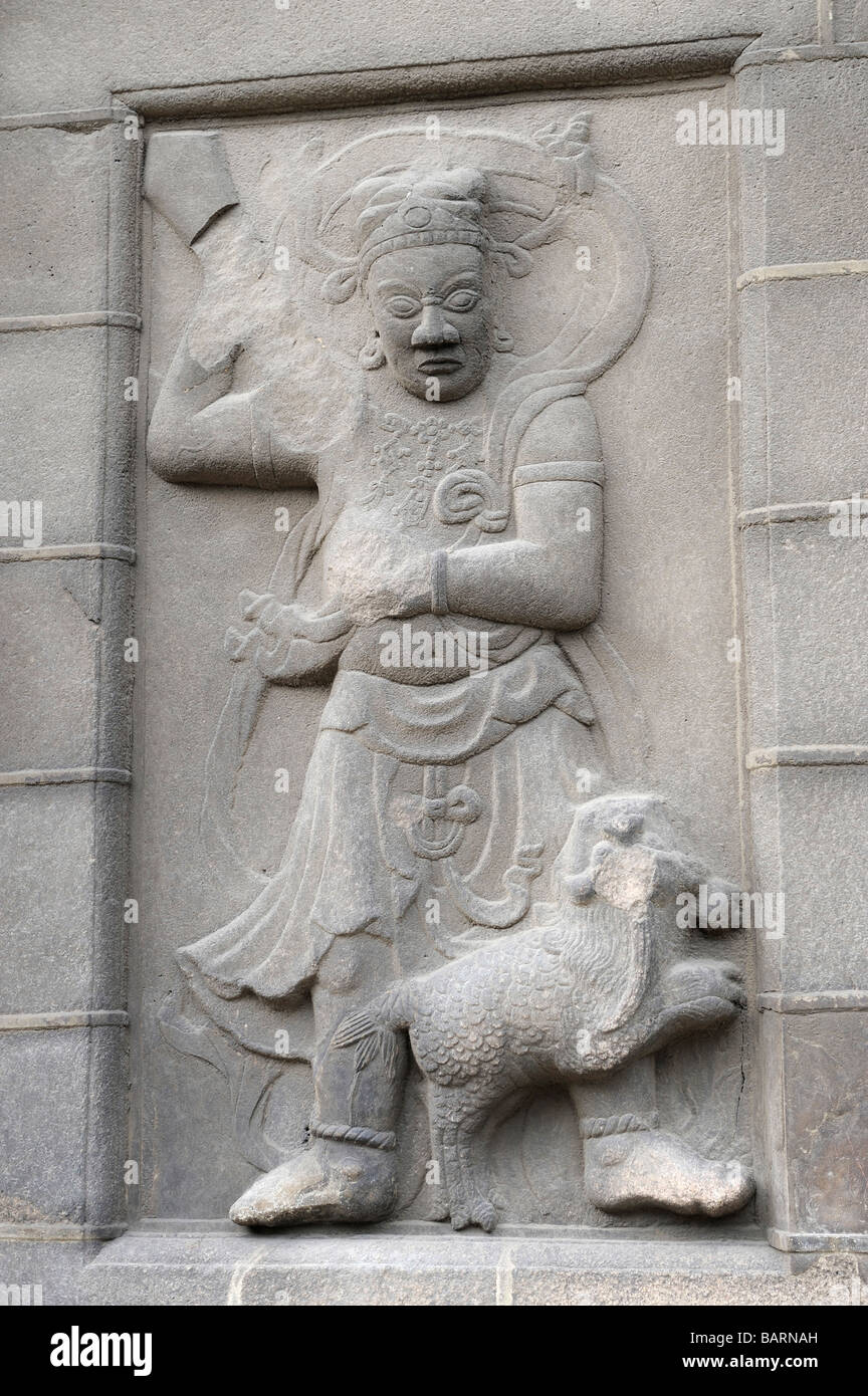 Stone Carving on Pagoda of Kaiyuan Si Temple in Quazhou, Fujian, China. Stock Photo
