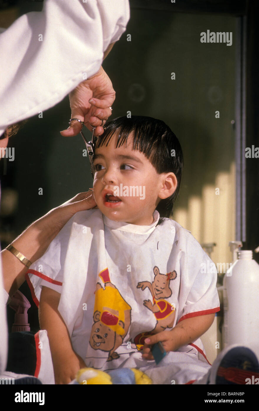 Hispanic Toddler Boy First Haircut Child New Experience Unsure
