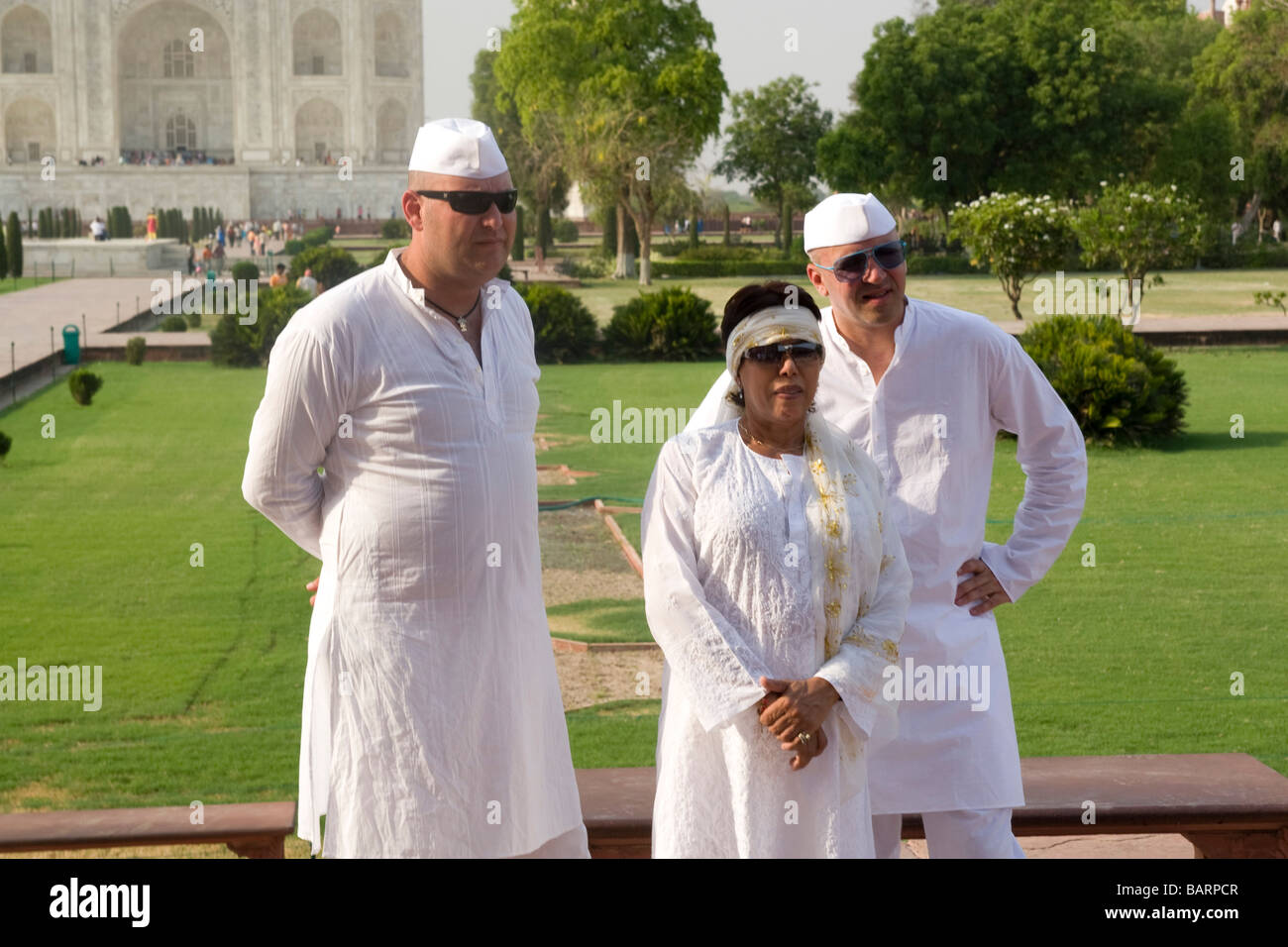 India Agra The Taj Mahal The three Israeli Judges of the Israeli version of American Idol on site scouting for talent Stock Photo